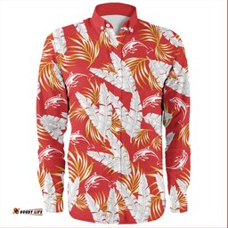 Redcliffe Dolphins Custom Long Sleeve Button Shirt - Tropical Patterns Redcliffe Dolphins Long Sleeve Button Shirt