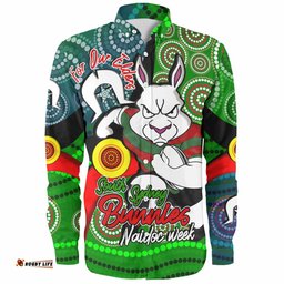 South Sydney Rabbitohs Custom Long Sleeve Button Shirt - Rabbitohs Bunnies Naidoc Week For Our Elders With Dot Bunnies Sport Style Shirt
