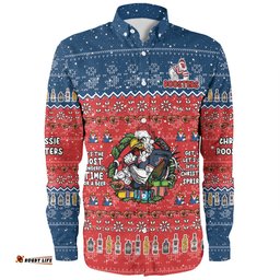 Sydney Roosters Christmas Custom Long Sleeve Button Shirt - Chrissie Spirit Long Sleeve Button Shirt