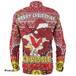 St. George Illawarra Dragons Christmas Custom Long Sleeve Button Shirt - Christmas Knit Patterns Vintage Jersey Ugly Long Sleeve Button Shirt