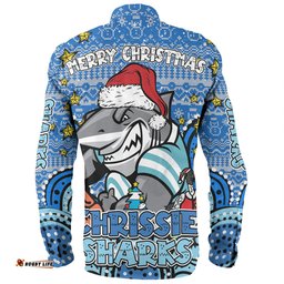 Cronulla-Sutherland Sharks Christmas Custom Long Sleeve Button Shirt - Christmas Knit Patterns Vintage Jersey Ugly Long Sleeve Button Shirt