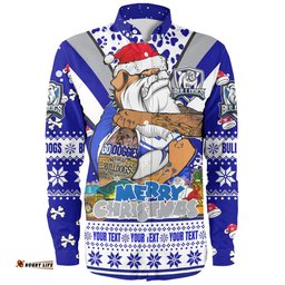 Canterbury-Bankstown Bulldogs Christmas Custom Long Sleeve Button Shirt - Bulldogs Santa Aussie Big Things Long Sleeve Button Shirt