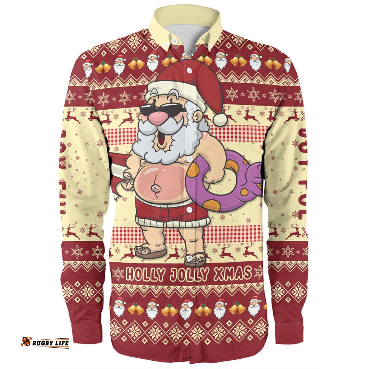 Australia Christmas Custom Long Sleeve Button Shirt - Aussie Christmas Santa Summer Vibes Long Sleeve Button Shirt