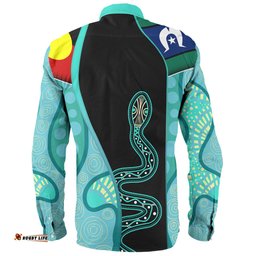 Australia Aboriginal Custom Long Sleeve Button Shirt - Turquoise Indigenous Rainbow Serpent Inspired Long Sleeve Button Shirt