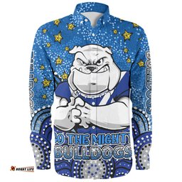 Canterbury-Bankstown Bulldogs Custom Long Sleeve Button Shirt - Custom With Aboriginal Inspired Style Of Dot Painting Patterns Long Sleeve Button Shirt