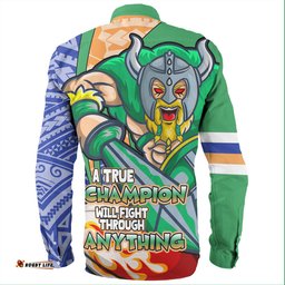Canberra Raiders Grand Final Long Sleeve Button Shirt - A True Champion Will Fight Through Anything With Polynesian Patterns