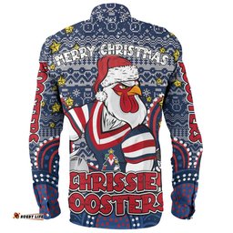 Sydney Roosters Christmas Custom Long Sleeve Button Shirt - Christmas Knit Patterns Vintage Jersey Ugly Long Sleeve Button Shirt