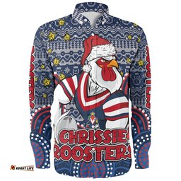 Sydney Roosters Christmas Custom Long Sleeve Button Shirt - Christmas Knit Patterns Vintage Jersey Ugly Long Sleeve Button Shirt