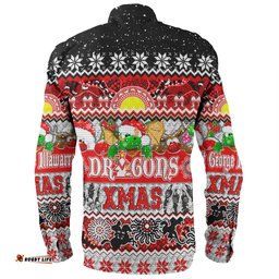 St. George Illawarra Dragons Christmas Aboriginal Custom Long Sleeve Button Shirt - Indigenous Knitted Ugly Xmas Style Long Sleeve Button Shirt