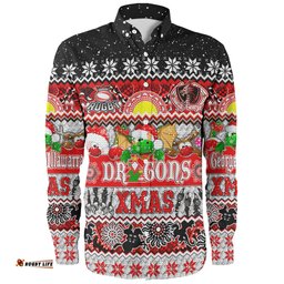 St. George Illawarra Dragons Christmas Aboriginal Custom Long Sleeve Button Shirt - Indigenous Knitted Ugly Xmas Style Long Sleeve Button Shirt