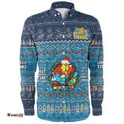 Gold Coast Titans Christmas Custom Long Sleeve Button Shirt - Chrissie Spirit Long Sleeve Button Shirt