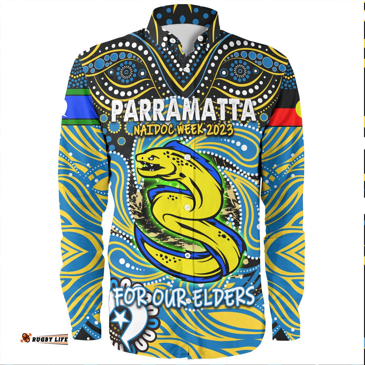 Parramatta Eels Naidoc Week Long Sleeve Button Shirt - Aboriginal For Our Elder NAIDOC Week 2023