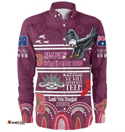 Manly Warringah Sea Eagles Anzac Custom Long Sleeve Button Shirt - Manly Bring it on 2023 Shirt