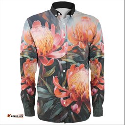 Australia Waratah Long Sleeve Button Shirts - Waratah Oil Painting Abstract Ver2 Long Sleeve Button Shirts