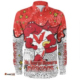 St. George Illawarra Dragons Custom Long Sleeve Button Shirt - Team With Dot And Star Patterns For Tough Fan Long Sleeve Button Shirt