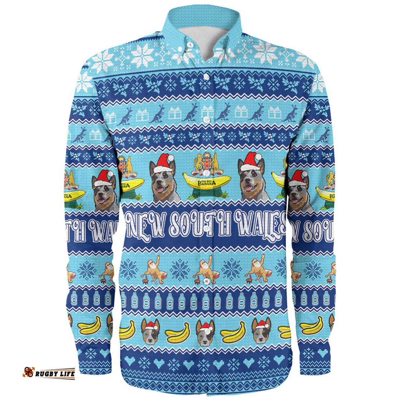 New South Wales Big Things Christmas Custom Long Sleeve Button Shirt - The Big Banana And Blue Heeler Long Sleeve Button Shirt