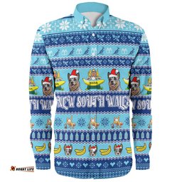 New South Wales Big Things Christmas Custom Long Sleeve Button Shirt - The Big Banana And Blue Heeler Long Sleeve Button Shirt