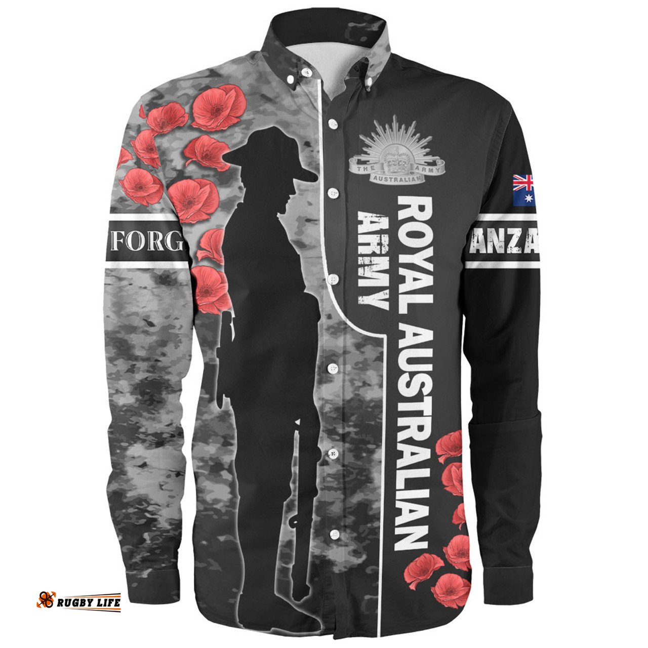 Australia Long Sleeve Button Shirt - Custom Royal Australian Army Anzac Day Camouflage Style