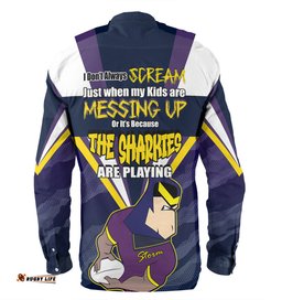 Melbourne Storm Father's Day Long Sleeve Button Shirt - Screaming Dad and Crazy Fan