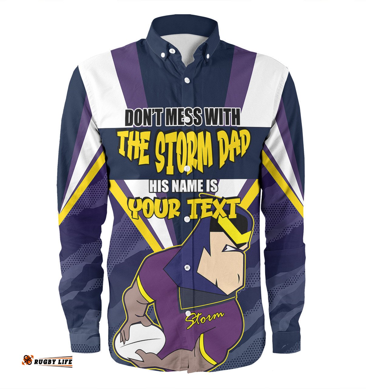 Melbourne Storm Father's Day Long Sleeve Button Shirt - Screaming Dad and Crazy Fan