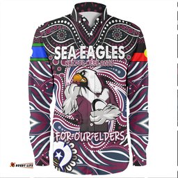 Manly Warringah Sea Eagles Long Sleeve Button Shirt - Aboriginal For Our Elder NAIDOC Week 2023