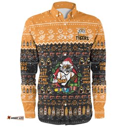 Wests Tigers Christmas Custom Long Sleeve Button Shirt - Chrissie Spirit Long Sleeve Button Shirt