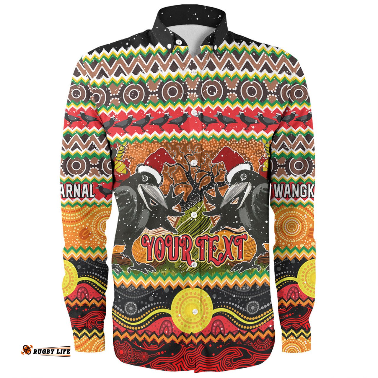 Australia Christmas Aboriginal Custom Long Sleeve Button Shirt - Aboriginal Dreamtime Wangkarnal Crows Long Sleeve Button Shirt