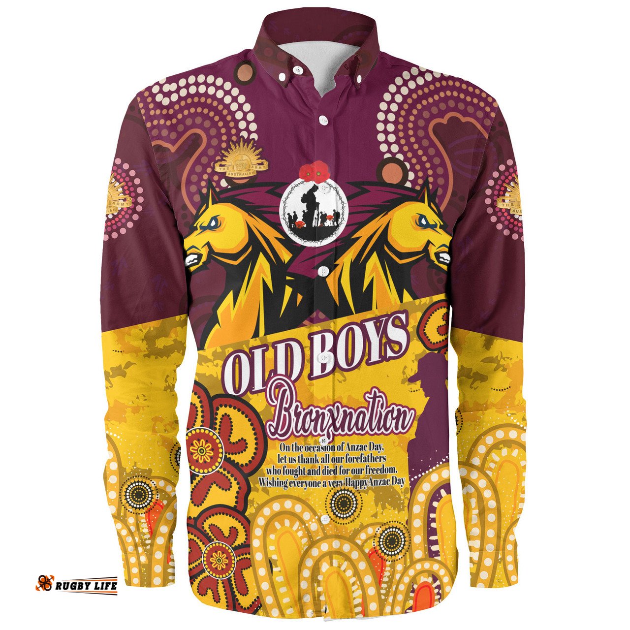 Australia Brisbane Anzac Day Custom Long Sleeve Button Shirt - Old Boys Bronxnation Shirt