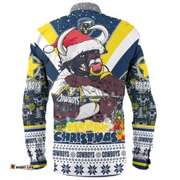 North Queensland Cowboys Christmas Custom Long Sleeve Button Shirt - North Queensland Cowboys Santa Aussie Big Things Long Sleeve Button Shirt