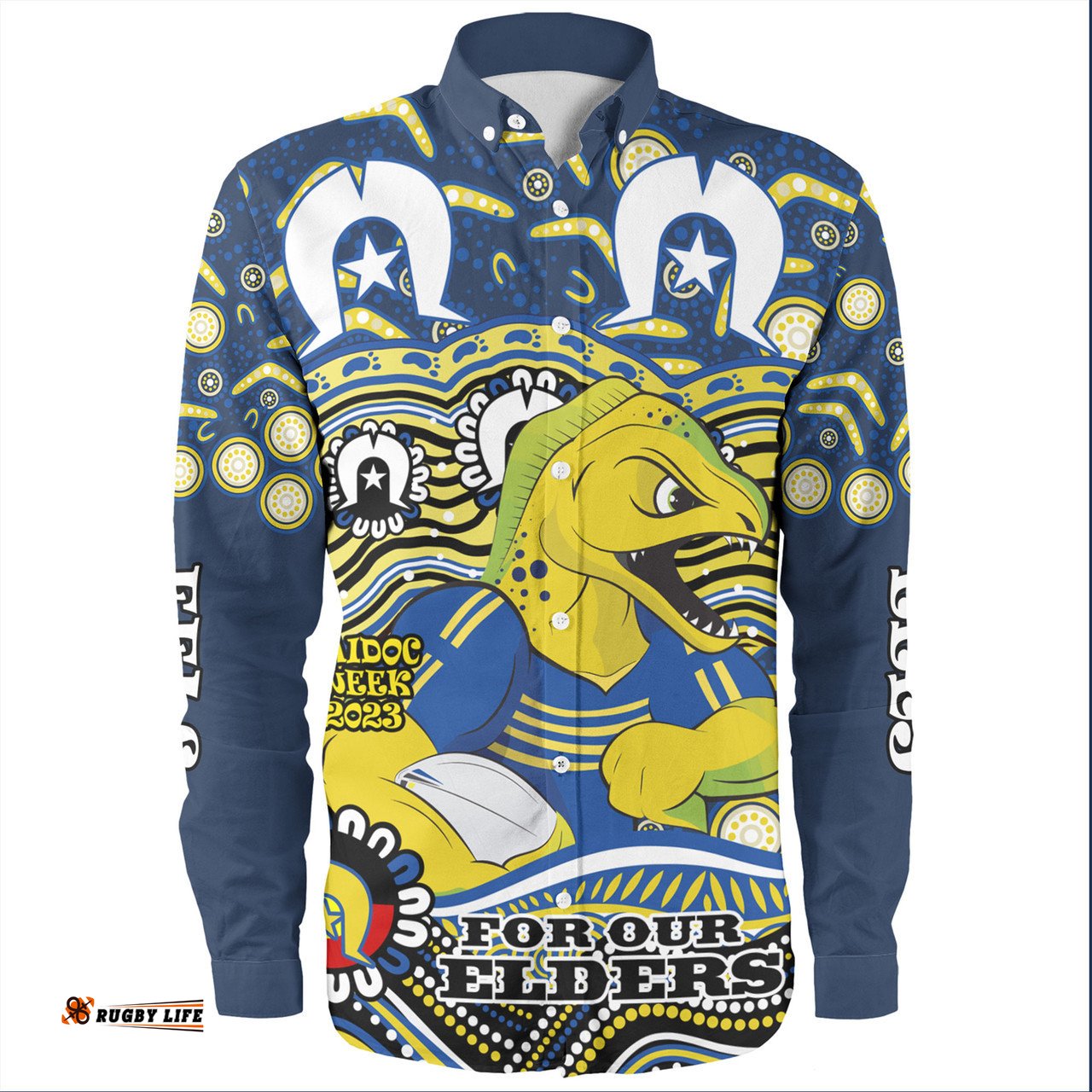 Parramatta Eels Naidoc Week Long Sleeve Button Shirt - Aboriginal Inspired For Our Elders NAIDOC Week 2023