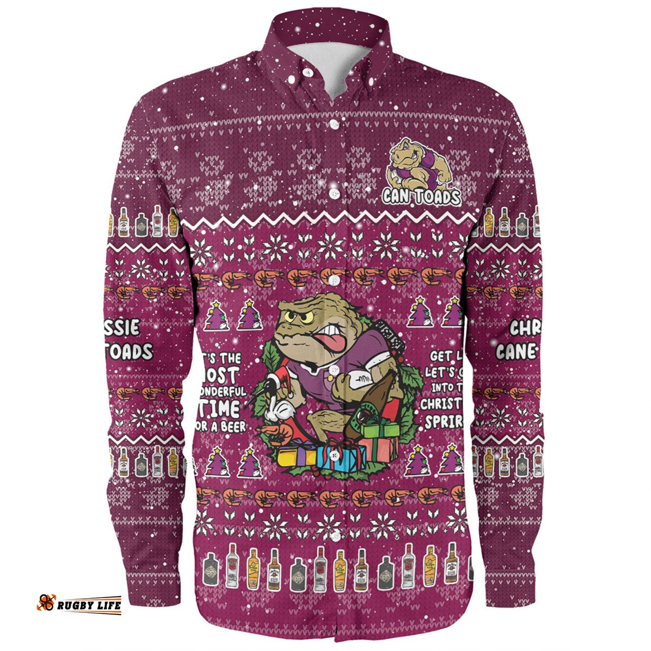 Queensland Cane Toads Christmas Custom Long Sleeve Button Shirt - Chrissie Spirit Long Sleeve Button Shirt