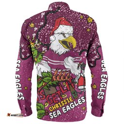 Sydney Roosters Christmas Custom Long Sleeve Button Shirt - Let's Get Lit Chrisse Pressie Long Sleeve Button Shirt