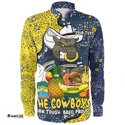 North Queensland Cowboys Custom Long Sleeve Button Shirt - Australian Big Things Long Sleeve Button Shirt