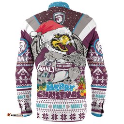 Manly Warringah Sea Eagles Christmas Custom Long Sleeve Button Shirt - Manly Santa Aussie Big Things Long Sleeve Button Shirt
