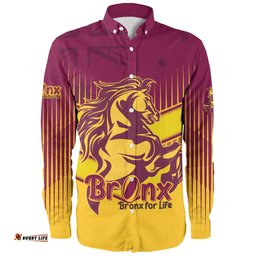 Brisbane Broncos Long Sleeve Button Shirt - Bronx Mascot With Australia Flag