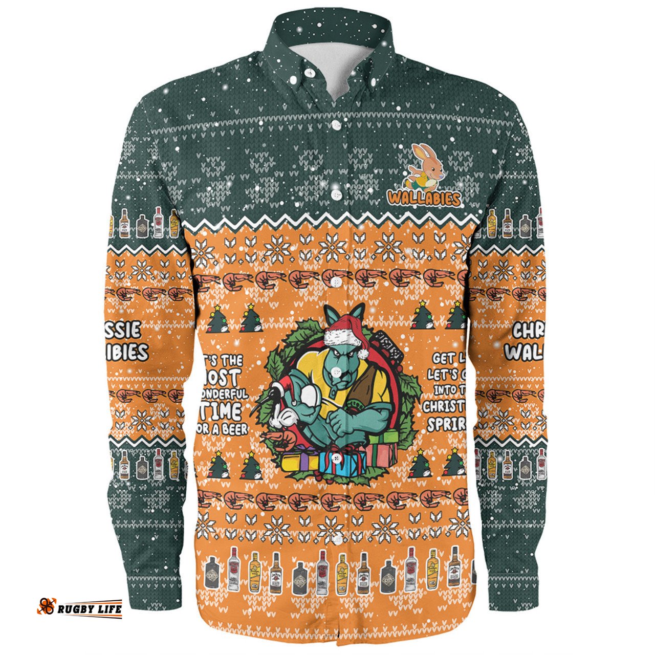 Australia Wallabies Christmas Custom Long Sleeve Button Shirt - Chrissie Spirit Long Sleeve Button Shirt