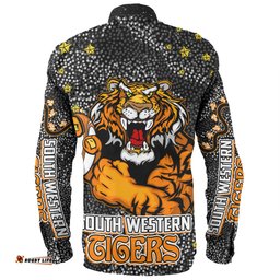 Wests Tigers Custom Long Sleeve Button Shirt - Team With Dot And Star Patterns For Tough Fan Long Sleeve Button Shirt