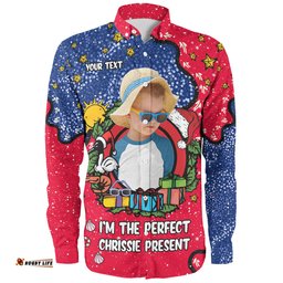 Australia Christmas Custom Long Sleeve Button Shirt - I'm the Perfect Present Blue Long Sleeve Button Shirt