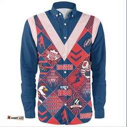 Sydney Roosters Long Sleeve Button Shirt - Argyle Patterns Style Tough Fan Rugby For Life