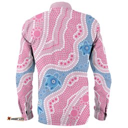 Australia Personalised Aboriginal Custom Long Sleeve Button Shirt - River And Turtles Dot Art Painting Pink Long Sleeve Button Shirt
