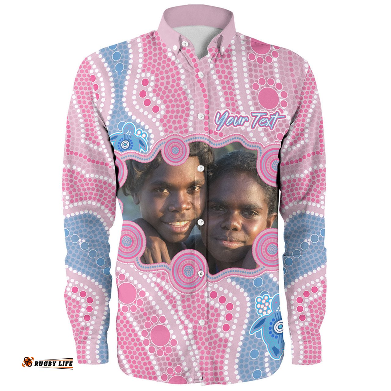 Australia Personalised Aboriginal Custom Long Sleeve Button Shirt - River And Turtles Dot Art Painting Pink Long Sleeve Button Shirt