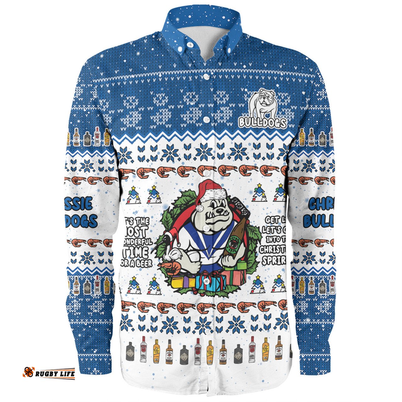 Canterbury-Bankstown Bulldogs Christmas Custom Long Sleeve Button Shirt - Chrissie Spirit Long Sleeve Button Shirt