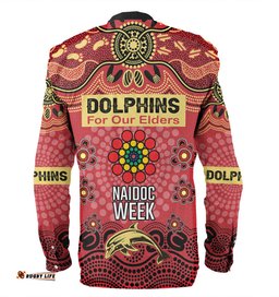 Redcliffe Dolphins Naidoc Week Custom Long Sleeve Button Shirt - NAIDOC WEEK 2023 Indigenous Inspired For Our Elders Theme (White)