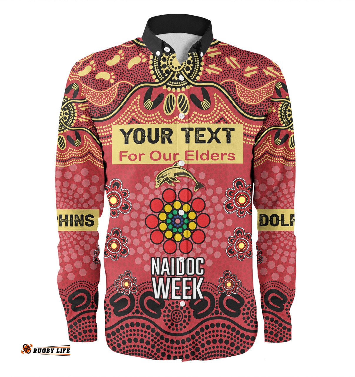 Redcliffe Dolphins Naidoc Week Custom Long Sleeve Button Shirt - NAIDOC WEEK 2023 Indigenous Inspired For Our Elders Theme (White)