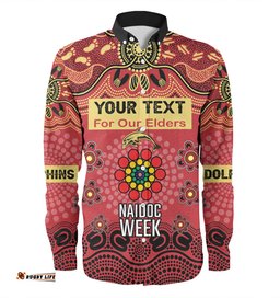 Redcliffe Dolphins Naidoc Week Custom Long Sleeve Button Shirt - NAIDOC WEEK 2023 Indigenous Inspired For Our Elders Theme (White)