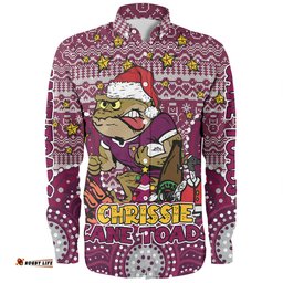 Queensland Cane Toads Christmas Custom Long Sleeve Button Shirt - Christmas Knit Patterns Vintage Jersey Ugly Long Sleeve Button Shirt