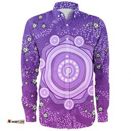 Australia Aboriginal Custom Long Sleeve Button Shirt - Purple Dot Painting Art Washo Long Sleeve Button Shirt