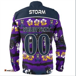 Melbourne Storm Long Sleeve Button Shirt - Tropical Hibiscus and Coconut Trees