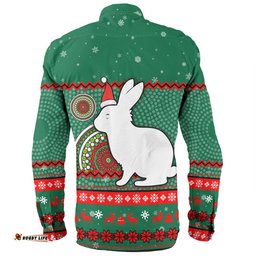 South Sydney Rabbitohs Custom Long Sleeve Button Shirt - Ugly Xmas And Aboriginal Patterns For Die Hard Fan Long Sleeve Button Shirt