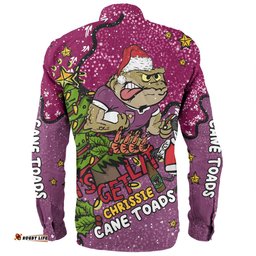 Queensland Cane Toads Christmas Custom Long Sleeve Button Shirt - Let's Get Lit Chrisse Pressie Long Sleeve Button Shirt
